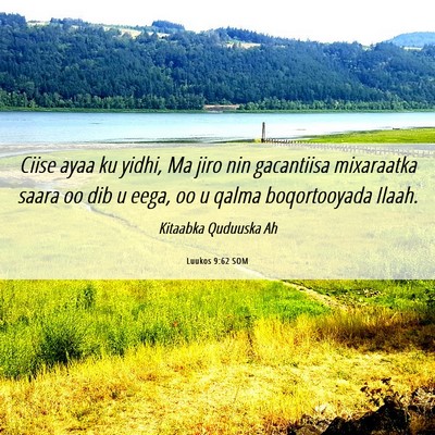 Picture 06 - Luukos 9:62 SOM - Ciise ayaa ku yidhi, Ma jiro nin gacantiisa - Bible Verse Picture