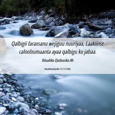 Picture 06 - Maahmaahyadii 15:13 SOM - Qalbigii faraxsanu wejiguu nuuriyaa, Laakiinse - Bible Verse Picture