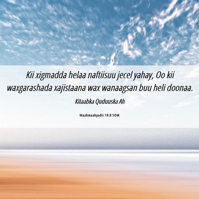 Picture 06 - Maahmaahyadii 19:8 SOM - Kii xigmadda helaa naftiisuu jecel yahay, Oo kii - Bible Verse Picture