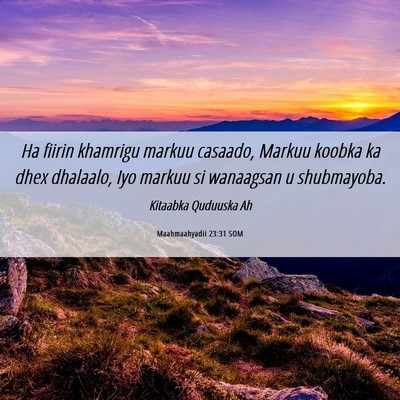 Picture 06 - Maahmaahyadii 23:31 SOM - Ha fiirin khamrigu markuu casaado, Markuu koobka - Bible Verse Picture
