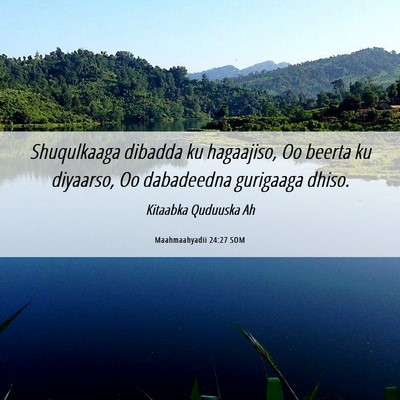Picture 06 - Maahmaahyadii 24:27 SOM - Shuqulkaaga dibadda ku hagaajiso, Oo beerta ku - Bible Verse Picture