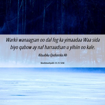 Picture 06 - Maahmaahyadii 25:25 SOM - Warkii wanaagsan oo dal fog ka yimaadaa Waa sida - Bible Verse Picture