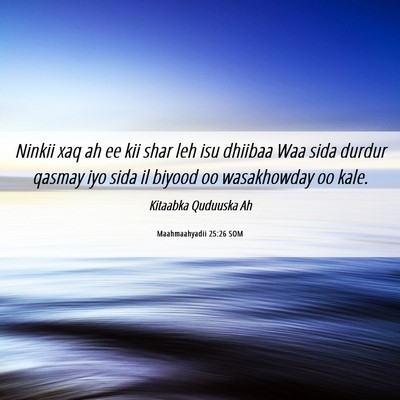 Picture 06 - Maahmaahyadii 25:26 SOM - Ninkii xaq ah ee kii shar leh isu dhiibaa Waa - Bible Verse Picture