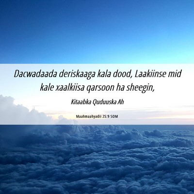 Picture 06 - Maahmaahyadii 25:9 SOM - Dacwadaada deriskaaga kala dood, Laakiinse mid - Bible Verse Picture