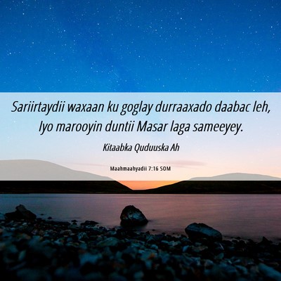 Picture 06 - Maahmaahyadii 7:16 SOM - Sariirtaydii waxaan ku goglay durraaxado daabac - Bible Verse Picture
