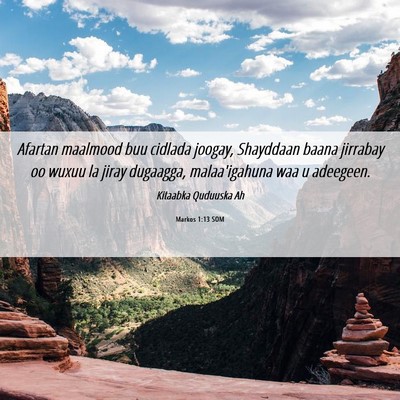 Picture 06 - Markos 1:13 SOM - Afartan maalmood buu cidlada joogay, Shayddaan - Bible Verse Picture
