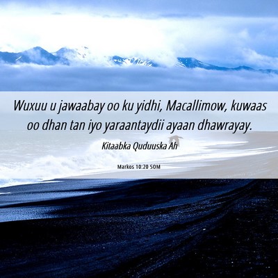 Picture 06 - Markos 10:20 SOM - Wuxuu u jawaabay oo ku yidhi, Macallimow, kuwaas - Bible Verse Picture