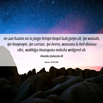 Picture 06 - Markos 10:30 SOM - oo aan haatan oo la joogo helayn boqol laab guryo - Bible Verse Picture