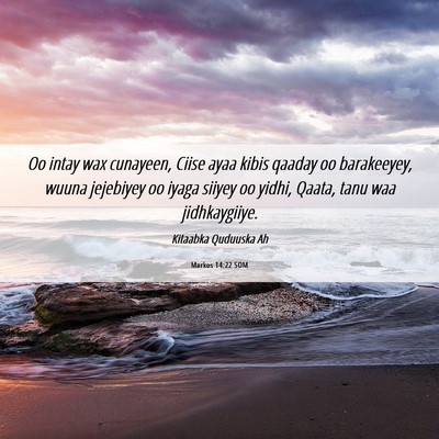 Picture 06 - Markos 14:22 SOM - Oo intay wax cunayeen, Ciise ayaa kibis qaaday oo - Bible Verse Picture