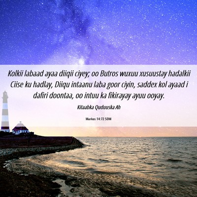Picture 06 - Markos 14:72 SOM - Kolkii labaad ayaa diiqii ciyey; oo Butros wuxuu - Bible Verse Picture