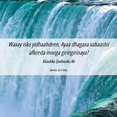 Picture 06 - Markos 16:3 SOM - Waxay isku yidhaahdeen, Ayaa dhagaxa xabaashii - Bible Verse Picture
