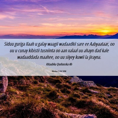 Picture 06 - Markos 2:26 SOM - Siduu guriga Ilaah u galay waagii wadaadkii sare - Bible Verse Picture