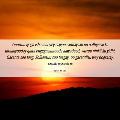 Picture 06 - Markos 3:5 SOM - Goortuu iyaga isha mariyey isagoo cadhaysan oo - Bible Verse Picture