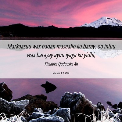 Picture 06 - Markos 4:2 SOM - Markaasuu wax badan masaallo ku baray, oo intuu - Bible Verse Picture