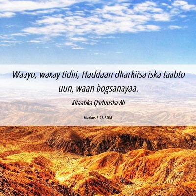 Picture 06 - Markos 5:28 SOM - Waayo, waxay tidhi, Haddaan dharkiisa iska taabto - Bible Verse Picture