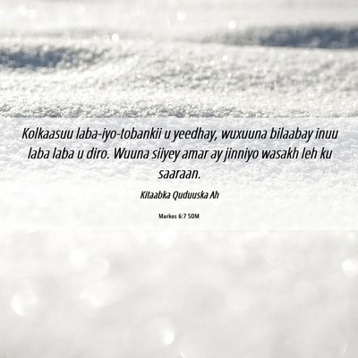 Picture 06 - Markos 6:7 SOM - Kolkaasuu laba-iyo-tobankii u yeedhay, wuxuuna - Bible Verse Picture