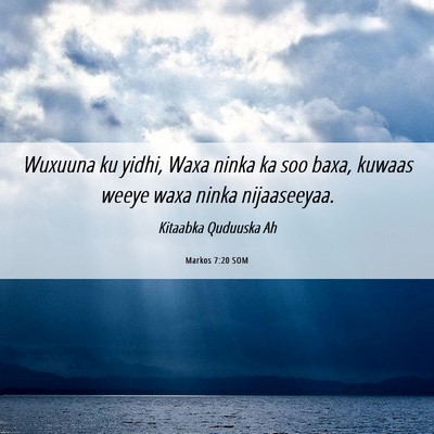 Picture 06 - Markos 7:20 SOM - Wuxuuna ku yidhi, Waxa ninka ka soo baxa, kuwaas - Bible Verse Picture