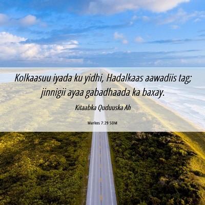 Picture 06 - Markos 7:29 SOM - Kolkaasuu iyada ku yidhi, Hadalkaas aawadiis tag; - Bible Verse Picture