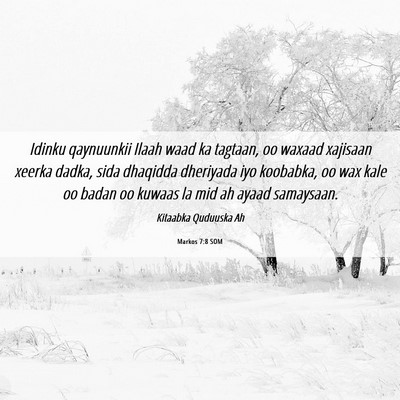 Picture 06 - Markos 7:8 SOM - Idinku qaynuunkii Ilaah waad ka tagtaan, oo - Bible Verse Picture