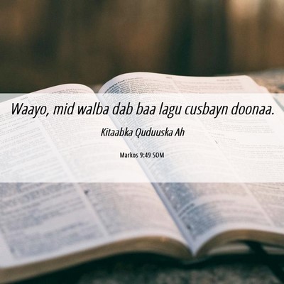 Picture 06 - Markos 9:49 SOM - Waayo, mid walba dab baa lagu cusbayn - Bible Verse Picture