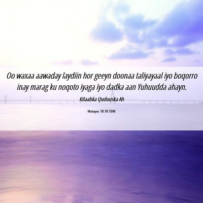 Picture 06 - Matayos 10:18 SOM - Oo waxaa aawaday laydiin hor geeyn doonaa - Bible Verse Picture