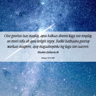 Picture 06 - Matayos 14:13 SOM - Ciise goortuu taas maqlay, ayuu halkaas doonni - Bible Verse Picture