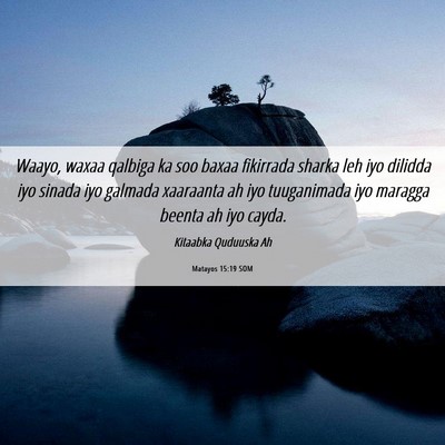 Picture 06 - Matayos 15:19 SOM - Waayo, waxaa qalbiga ka soo baxaa fikirrada - Bible Verse Picture