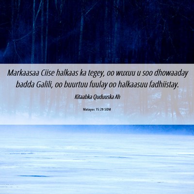 Picture 06 - Matayos 15:29 SOM - Markaasaa Ciise halkaas ka tegey, oo wuxuu u soo - Bible Verse Picture