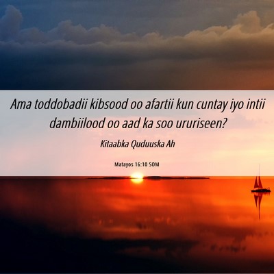Picture 06 - Matayos 16:10 SOM - Ama toddobadii kibsood oo afartii kun cuntay iyo - Bible Verse Picture