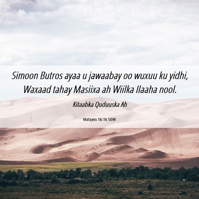 Picture 06 - Matayos 16:16 SOM - Simoon Butros ayaa u jawaabay oo wuxuu ku yidhi, - Bible Verse Picture