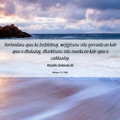 Picture 06 - Matayos 17:2 SOM - Hortoodana ayuu ku beddelmay, wejigiisuna sida - Bible Verse Picture