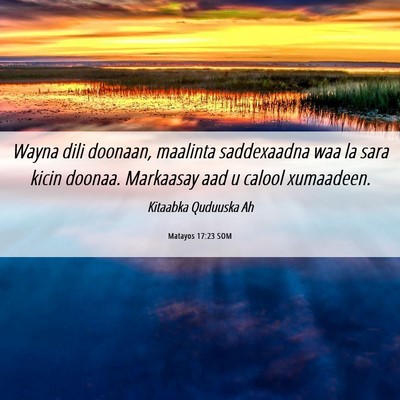 Picture 06 - Matayos 17:23 SOM - Wayna dili doonaan, maalinta saddexaadna waa la - Bible Verse Picture