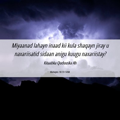 Picture 06 - Matayos 18:33 SOM - Miyaanad lahayn inaad kii kula shaqayn jiray u - Bible Verse Picture