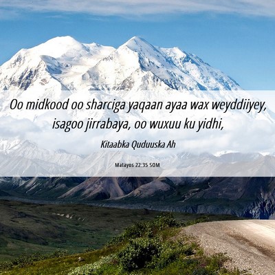 Picture 06 - Matayos 22:35 SOM - Oo midkood oo sharciga yaqaan ayaa wax - Bible Verse Picture