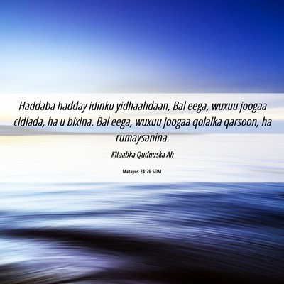Picture 06 - Matayos 24:26 SOM - Haddaba hadday idinku yidhaahdaan, Bal eega, - Bible Verse Picture
