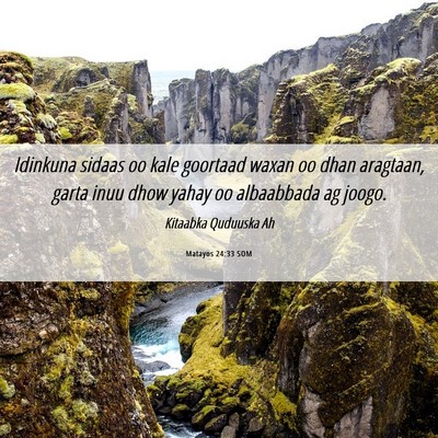 Picture 06 - Matayos 24:33 SOM - Idinkuna sidaas oo kale goortaad waxan oo dhan - Bible Verse Picture