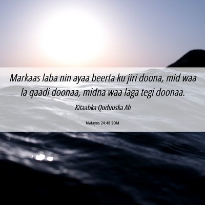 Picture 06 - Matayos 24:40 SOM - Markaas laba nin ayaa beerta ku jiri doona, mid - Bible Verse Picture