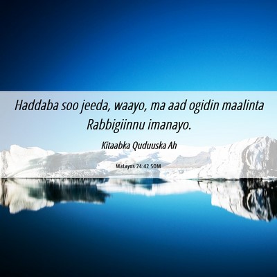 Picture 06 - Matayos 24:42 SOM - Haddaba soo jeeda, waayo, ma aad ogidin maalinta - Bible Verse Picture