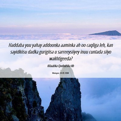 Picture 06 - Matayos 24:45 SOM - Haddaba yuu yahay addoonka aaminka ah oo caqliga - Bible Verse Picture