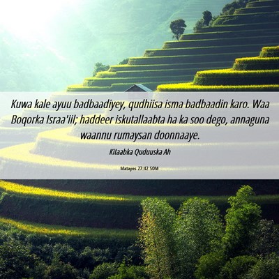 Picture 06 - Matayos 27:42 SOM - Kuwa kale ayuu badbaadiyey, qudhiisa isma - Bible Verse Picture