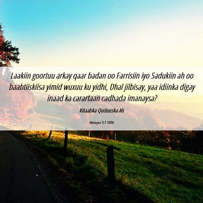 Picture 06 - Matayos 3:7 SOM - Laakiin goortuu arkay qaar badan oo Farrisiin iyo - Bible Verse Picture