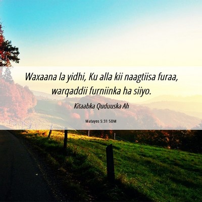 Picture 06 - Matayos 5:31 SOM - Waxaana la yidhi, Ku alla kii naagtiisa furaa, - Bible Verse Picture