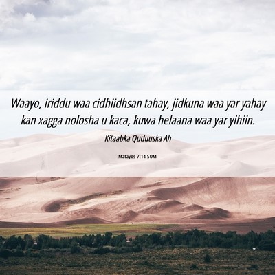 Picture 06 - Matayos 7:14 SOM - Waayo, iriddu waa cidhiidhsan tahay, jidkuna waa - Bible Verse Picture