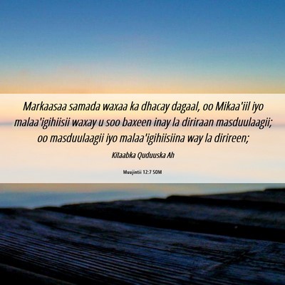 Picture 06 - Muujintii 12:7 SOM - Markaasaa samada waxaa ka dhacay dagaal, oo - Bible Verse Picture