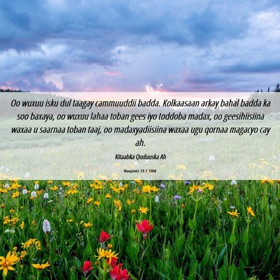 Picture 06 - Muujintii 13:1 SOM - Oo wuxuu isku dul taagay cammuuddii badda. - Bible Verse Picture
