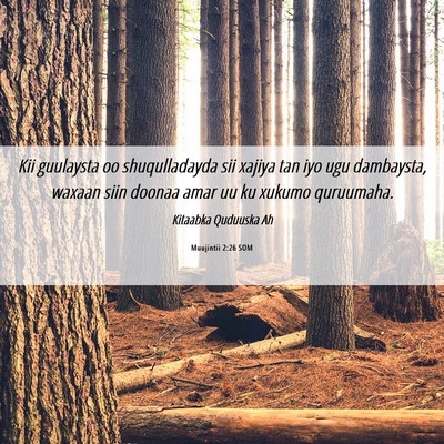 Picture 06 - Muujintii 2:26 SOM - Kii guulaysta oo shuqulladayda sii xajiya tan iyo - Bible Verse Picture