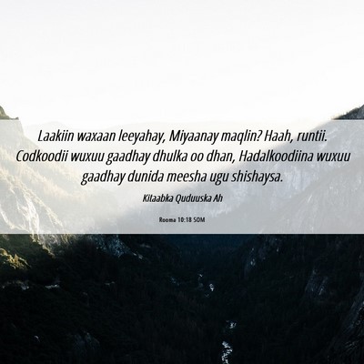 Picture 06 - Rooma 10:18 SOM - Laakiin waxaan leeyahay, Miyaanay maqlin? Haah, - Bible Verse Picture