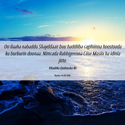 Picture 06 - Rooma 16:20 SOM - Oo Ilaaha nabaddu Shayddaan buu haddiiba - Bible Verse Picture