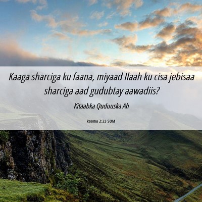 Picture 06 - Rooma 2:23 SOM - Kaaga sharciga ku faana, miyaad Ilaah ku cisa - Bible Verse Picture