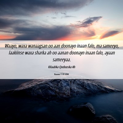 Picture 06 - Rooma 7:19 SOM - Waayo, waxa wanaagsan oo aan doonayo inaan falo, - Bible Verse Picture